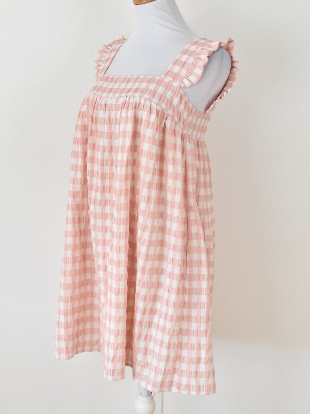 Storia Pink Gingham Babydoll Mini Dress NEW - M - Picture 4 of 10